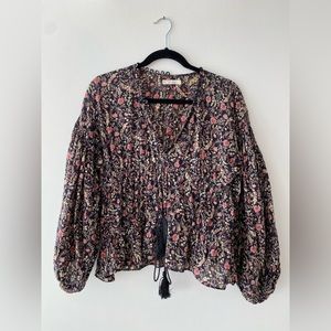 Doen Dôen - black floral print top blouse - XS